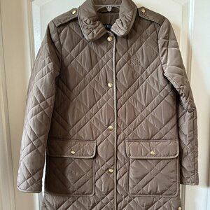Ralph Lauren Faux Leather Trim Quilted Coat Jacket  Brown Womens Sz XS 74115